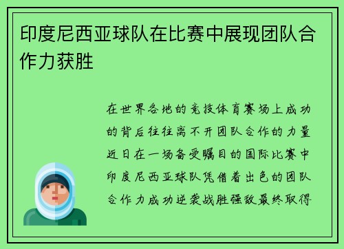 印度尼西亚球队在比赛中展现团队合作力获胜
