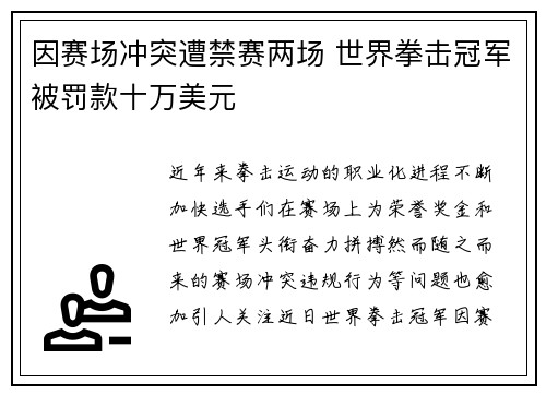 因赛场冲突遭禁赛两场 世界拳击冠军被罚款十万美元